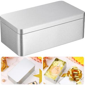 Hotop Silver Rectangular Empty Tin Box Containers, Gift, Jewelery and Storage Tin Kit, Home Organizer (7 x 3.8 x 2.5 Inch)