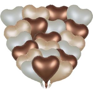18 Inch 18 pcs White Sand Nude Brown Heart Foil Balloons Caramel Balloons for Birthday Baby Shower Wedding Ceremony Anniversary Decorations