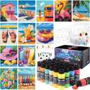 AmazingSpark 12 Set Paint and Sip Kit for Adults 8"x 10" Pre Drawn Canvas for Painting DlY Acrylic Paint Set with Brushes, 24 Colors(60ml, 2oz) for Date Night Party Supplies(Hawaii)