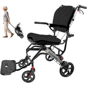 Wheelchairs for Adults,Transport Wheelchair Lightweight Foldable with Removable Cushion,Transport Chair,Ergonimic Travel Wheelchair with Telescopic Handle,Gifts for Grandpa,Black