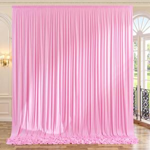 10ft x 10ft Wrinkle Free Pink Backdrop Curtains for Parties, Polyester Baby Pink Backdrop Drapes 2 Panels 5x10ft for Wedding Girl Birthday Party Photography Background