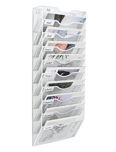 PAG Hanging Wall File Holder Organizer Mail Sorter Literature Rack for Office, 10 Pockets, White