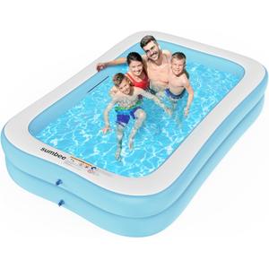 Sumbee Inflatable Swimming Kiddie Pool for Adults Kids Ages 4-8-12, Size 103" X 69" X 20" Rectangle Blow Up Family Pool for Children Backyard Outdoor Garden Summer Water Party Full-Sized Light Blue