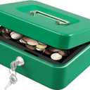 KYODOLED Medium Cash Box with Money Tray,Small Safe Lock Box with Key,Cash Drawer,7.87"x 6.30"x 3.54" Green Medium