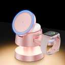 4-in-1 Magnetic Wireless Charging Station for iPhone 17/16/15/14 Pro Max, with Night Light Wireless Charging Station Fast Charging for Apple Watch, Earphones & Multiple Devices (Pink)