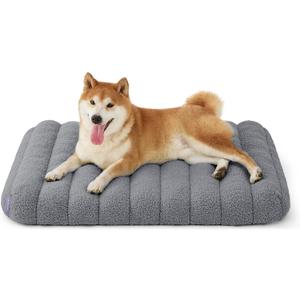 LE SURE Cute Orthopedic Dog Bed Medium Size Dog, Waterproof Chic Flat Pet Beds with Removable Washable Cover, Fuzzy Thick Egg Crate Foam Pet Mat for Indoor Use (30" x 20", Grey)
