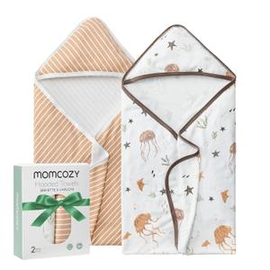 Momcozy Baby Towel with Hooded-2 Pack Soft Bath Towel Set-Shower Gifts or Bath Essential for Infant, Newborn, Toddler (28 X 28 Inch, Ocean Whimsy)