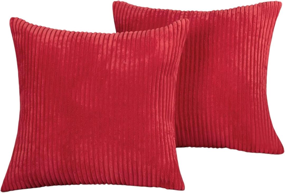 Deconovo Corduroy Throw Pillow Covers, Set of 2 Soft Decorative Cushion Covers, Machine Washable Texture for Sofa, Couch, Bedroom & Living Room, 18 x 18 inch, True Red