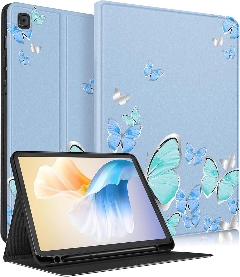Uppuppy for Samsung Galaxy Tab S6 Lite Case 10.4 Inch Kids Cute Girls Folio Women Butterfly Girly Pretty Kawaii Aesthetic Teens Blue Tablet Cover for Samsung S6 Lite Tab Cases SM-P610/P613/P615/P619