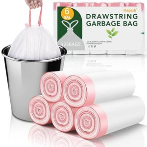 6 Gallon Trash Bags Drawstring Unscented - White Medium Kitchen Garbage Bags Plastic 100Count 22.5 Liter Recycling Office Bathroom Waste Basket Liners Strong Thick Bulk Magesh
