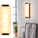 14.2in Alabaster Wall Sconces, Large Natural Marble Wall Sconces Set of Two, LED Modern Wall Lamp for Bedroom, Stairs, Living Room, Vanity, Bedside, Hallway Black 12W