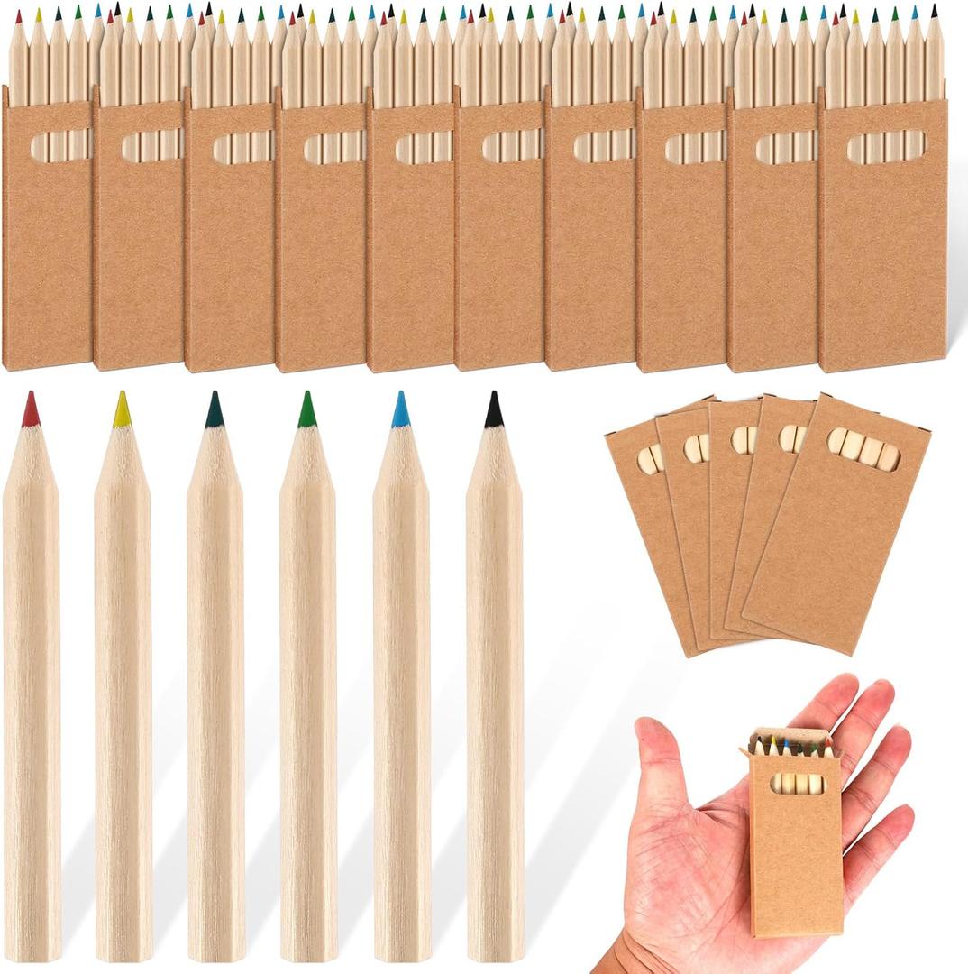 Faccito 10 Packs Mini Drawing Colored Pencils for Kids 3.5 Inch Portable Short Fat 6 Different Colors Pre-Sharpened Pencils in Bulk for Children Painting Classroom School Supplies