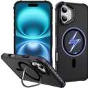 ADDIT Compatible with iPhone 16 Case Magnetic Phone Case Compatible with MagSafe Military-Grade Translucent Matte Back Built-in Camera Stash Stand Case for iPhone 16 (Black)