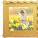 8x8 Picture Frame with Mat for 6x6, Wavy Edge Wooden Real Glass Photo Frame for Tabletop and Wall Hanging, Yellow, 1 Pack
