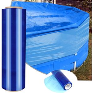 Winter Cover Sealer for Above Ground Pool Covers - Ultra Long 16''  500ft for Above Ground Windproof Stretchable, PE Airtight Anti-UV Pool Cover Saver Wrap for Keeps Swimming Pool Clear - Blue (Small)