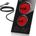 2 Burner Electric Cooktop 2000W, Portable Electrical Hot Plate Double Burner, Adjustable Temperature Stove Top, Tabletop Electric Stove, 7.4 inches x 6.2 inches