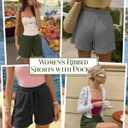 Yearntown 3 Pack Women's Sweat Shorts Ribbed Knit Elastic Waist Loose Fit Drawstring Comfy Lounge Summer Shorts with Pockets(Black, Gray, Army Green, Medium)