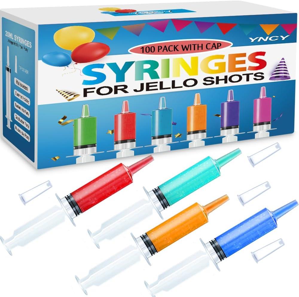 100 Pack Jello Shot Syringes with Tip Cap Set, Party Syringe BPA-Free Syringes Shooters Syringes for Jello Shots, Young Halloween, Thanksgiving, Christmas, Bachelorette Parties, Nurses, Graduation