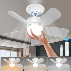 20" Socket Fan Light with Remote, 30W 2000 Lumens, 3 Colors 3000-6000K Small Ceiling Fans with Lights and Remote 6 Speed Wind Light Bulb Fan for Bedroom, Kitchen, Laundry Room, Garage, Pack of 2