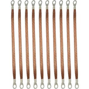 MEETOOT 10pcs 300mm Braided Ground Strap Automotive Engine Copper Ground Strap Wire with Terminals Plugs
