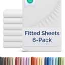 Queen Size Fitted Bed Sheet - Pack of 6 Single Fitted Bottom Sheet Only - Fits Mattress Up to 16" Deep Pockets - Extra Soft, Breathable & Cooling - Hotel Quality, Fade, Shrink & Wrinkle Free - White