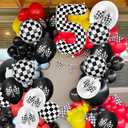 2 x 40 Inch Checkered Number Balloon, 5th Birthday Number Balloons for Boy, Large Inflating Black and White Number 5 Race Car Theme Party Decor Supplies, for Birthday Party,Wedding, Anniversary