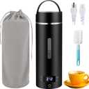 Travel Electric Kettle Portable Small Hot Water Boiling Tea Coffee Warmer Heater 450ML, 316 Stainless Steel, 4 Temperature Presets LCD Display Fast Boiler & Auto Shut-Off & Boil Dry Protection (Black)