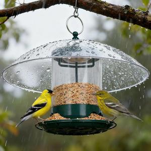 Gbekery Metal Bird Feeder for Outdoor Hanging with 12 Weatherproof Dome, Weather Resistant Wild Bird Feeder with 360 Degree Feeding Tray, Green