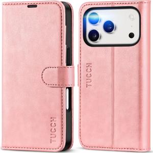 TUCCH Case Wallet for iPhone 17 Pro (6.3") 2025, Stand | RFID Blocking | 4 Card Holder | PU Leather | Magnetic Closure Folio Protective Cover | TPU Shockproof Inner Shell | Rose Gold