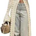 Unybwonn Long Cardigans for Women Crochet Hollow Out Knit Sweater Cover up Maxi Dress Long Sleeve Button Down Cardigan L