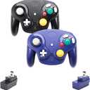 VTone Wireless Game Cube Controller, 2 Pieces 2.4G Wireless Classic Gamepad with Receiver Adapter for Wii Game Cube NGC GC (Black and Dark Blue)