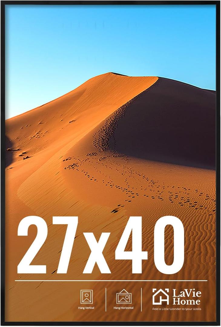 LaVie Home 27x40 Picture Frame for Wall Display, 27x40 Black Picture Frame with HD Plexiglas, 27 x 40 Poster Frame 1 Pack, Display Frame for Vertical or Horizontal, Classic Collection