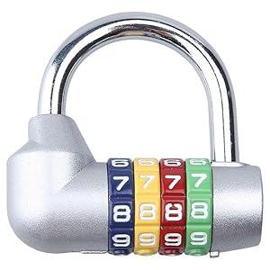 Rainbow Combination Lock for Locker 4 Digit, Waterproof Padlock for lockers, Bag, School, Toolbox, Gate, Case, Outdoor, Hasp Storage (Silver)