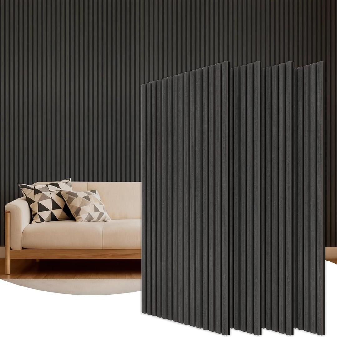 TONOR Wood Wall Panels for Interior Wall Decor, 4 Pack 47.2" x 23.6"(31ft²) Wood Slat Acoustic Panels, Soundproof Wall Panels for Noise Cancelling and Decoration, Living Room, Bedroom, Office, Black