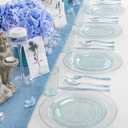 Rubtlamp 180Pcs Blue Glitter Dinnerware Set(30 Guests), Blue Plastic Plate With Gitter Disposable Silverware, Gitter Plate Set Include 30Dinner Platos, 30Dessert Platos, 90Cutlerys, 30Cups for Party