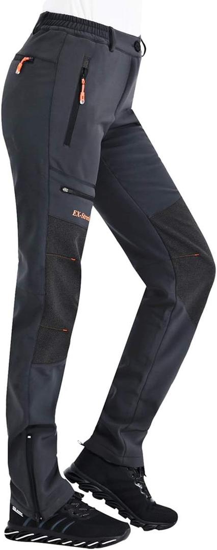 Postropaky Womens Outdoor Snow Ski Pants Waterproof Hiking Insulated Softshell Pants Snowboard Zipper Bottom Leg (14 Short, Grey)