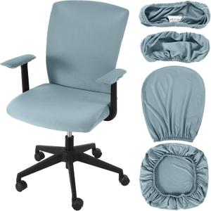 Tallew 4 Pcs Office Chair Covers Set Computer Universal Protective Stretchable Chair Seat Covers Desk Armrest Cover Pads Office Cushion Backrest for Rotating (Regular, Smoke Gray)