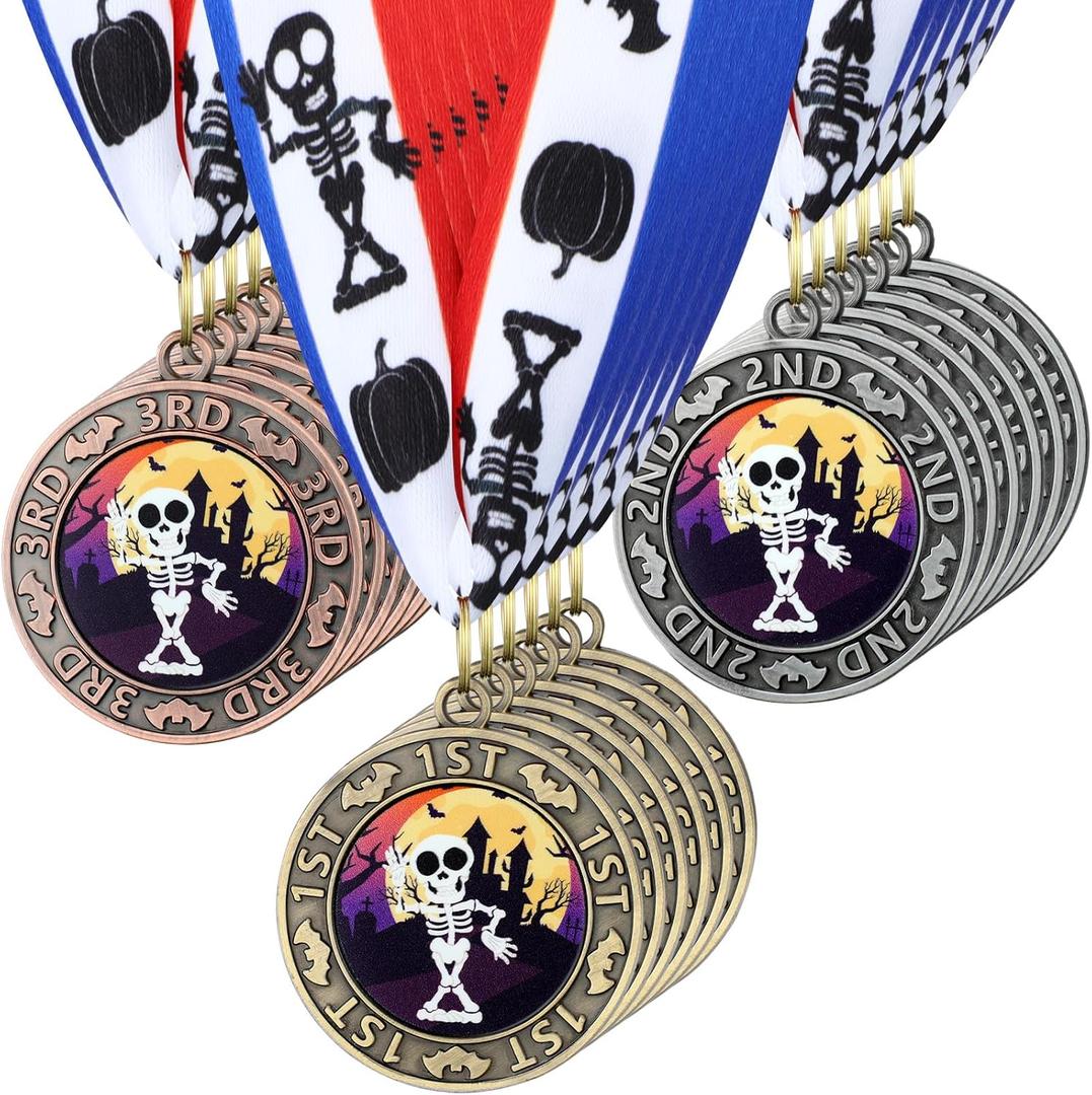 30 Pcs Halloween Pumpkin Medals Metal Halloween Award Medals with Ribbon Gold Silver Bronze Medals 1st 2nd 3rd Prizes for Kids Adults Halloween Costume Party Contest