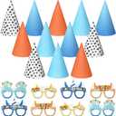 24Pcs Blue Dog Birthday Party Supplies 12 Blue Dog Party Cone Hats and 12 Paper Sunglasses for Teens Adults Family