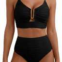 Women Bikini High Waist Tummy Control Cross Swimsuit Summer Beach Swimwear Nylon Blend Swimwear (Black, S)