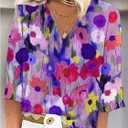 SOLY HUX Women's Floral Print Blouses V Neck 3/4 Sleeve Casual Summer Boho Tops (Blue, XL)