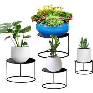 Plant Stand 4 Pack Mid Century Modern Simple Small Plant Stand Indoor Outdoor for Heavy Plant Pots Multiple Height Size Corner Plant Holders -Gifts for Plant Lovers-Black