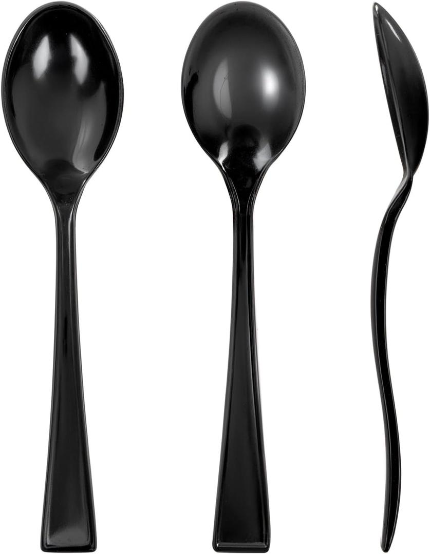 WDF 300 Pieces Black Plastic Mini Spoons-4 Inches Black Plastic Tasting Spoons for Desserts-Heavy Duty Plastic Spoons Perfect for Coffee/Cake/Desserts/Appetizers for Halloween New Year/Graduation