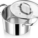 P&P CHEF 4 Quarts Cooking Stock Pot with Lid, Stainless Steel Stockpot Induction Pot for Soup, Tri-Ply Bottom & Clear Glass Lid & Double Handle, Dishwasher Safe
