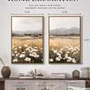 Vintage Large Landscape Framed Canvas Wall Art Set of 2 16"x24", Minimalist Meadow Flower Mountain Painting Prints, Neutral Floral Nature Artwork Living Room Bedroom Modern Farmhouse Decor