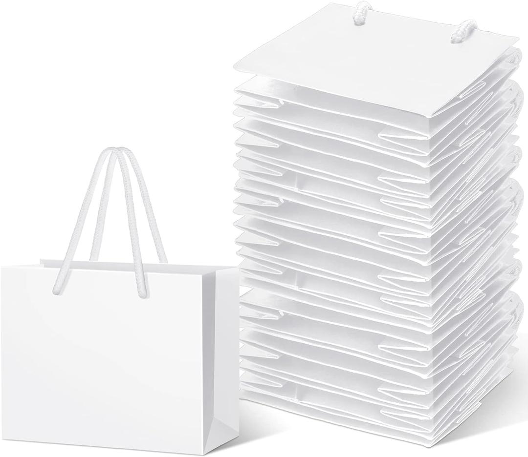 Fainne 24 Pcs White Mini Gift Bags with Handle Gift Card Bags Bulk Extra Small Paper Party Favor Boxes Tiny for Valentine Wedding Baby Shower Birthday Wrapping Supplies, 4.7 x 3.9 x 2.3 Inch