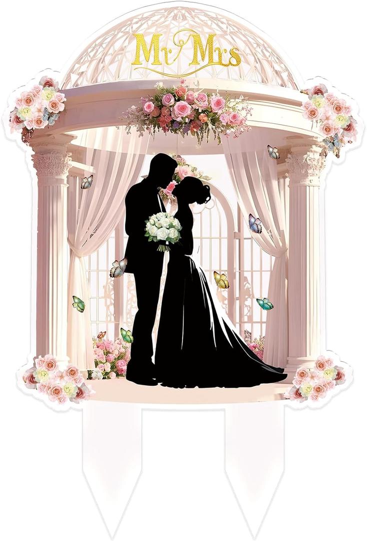 2 x Wedding Cake Topper Mr and Mrs Cake Topper Bride and Groom Topper Wedding Cake Decorations (Pink01)