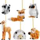 Choyaxo 4 Pack Plush Animal Ornament Hanging Ornament for Christmas Tree Cute Christmas Ornaments Woodland Animal Deer, Fox, Raccoon, Owl, Hedgehog and Squirrel