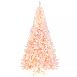 7.5FT Pre-Lit Snow Flocked Pink Christmas Tree 1100 Tips w/ 450 Lights & 8 Modes