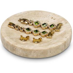 Natural Travertine Marble Jewelry Dish, Beige Round Small Tray 4.5 inch, Modern Stone Shower Soap Holder, Decorative Trinket for Rings, Earrings